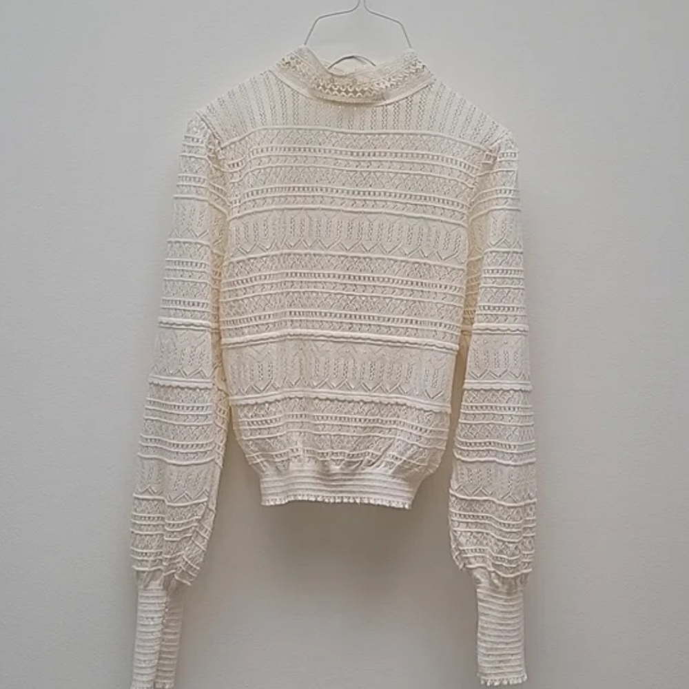 ZARA CONTRASTING LACE MOCK NECK SWEATER SIZE S - Picture 5 of 6